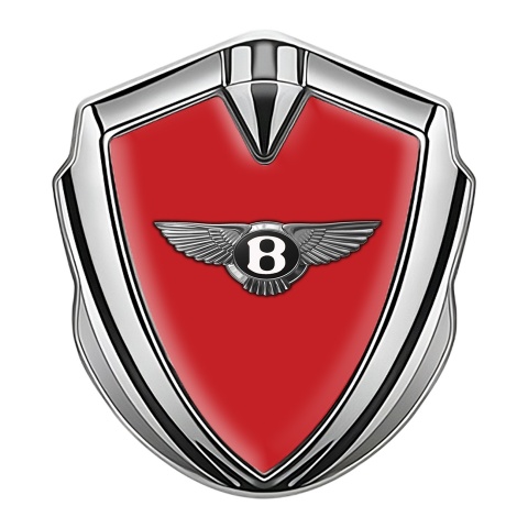 Bentley Emblem Abzeichen selbstklebend Silbertonfarbe Rote Fundament und Klassisch Logo