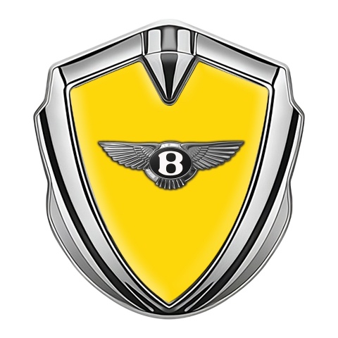 Bentley Emblem Auto Zeichen Silbertonfarbe mit Gelb Hintergrund und Klassisch Logo