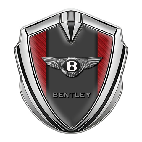 Bentley Emblem Abzeichen Silbertonfarbe mit Rote Carbon Basis und Graphit Panel Logo