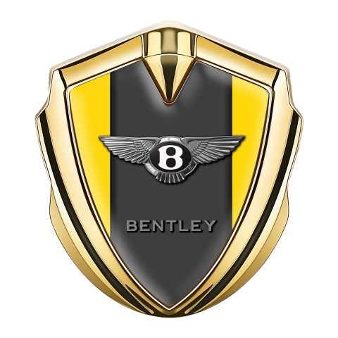 Bentley 3D Car Domed Metal Emblem Gold Yellow Base Chrome Logo