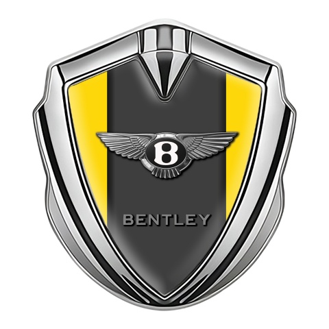 Bentley 3D Car Domed Metal Emblem Silver Yellow Base Chrome Logo