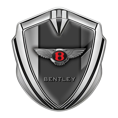 Bentley Trunk Metal Emblem Badge Silver Grey Stripe Red Logo Design