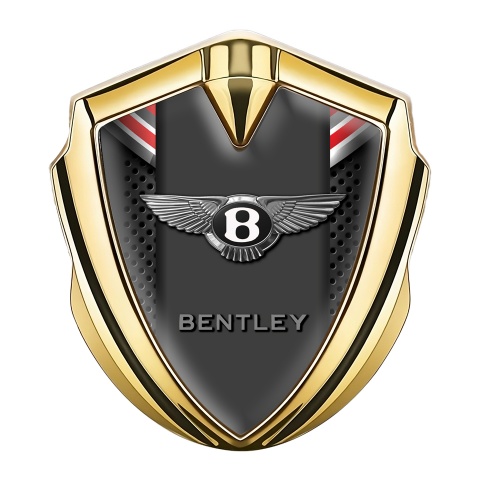 Bentley Metal Emblem Self Adhesive Gold Dark Grate Red Ribbon Design