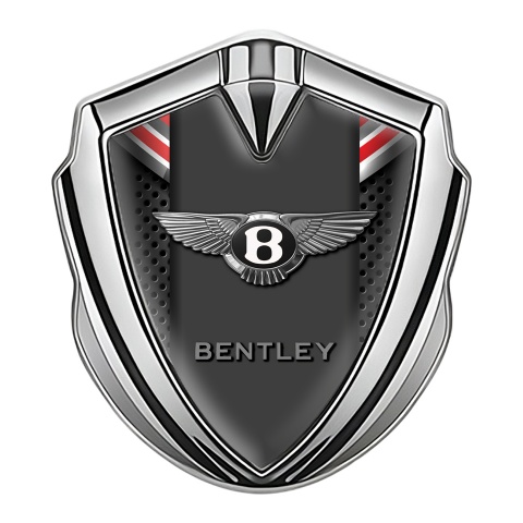 Bentley Metal Emblem Self Adhesive Silver Dark Grate Red Ribbon Design