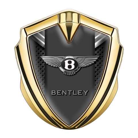 Bentley 3D Car Metal Domed Emblem Gold Dark Grate Grey Ribbon Design