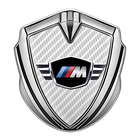 BMW M Pawer Emblem Abzeichen selbstklebend Silbertonfarbe mit Leichter Kohlenstoff