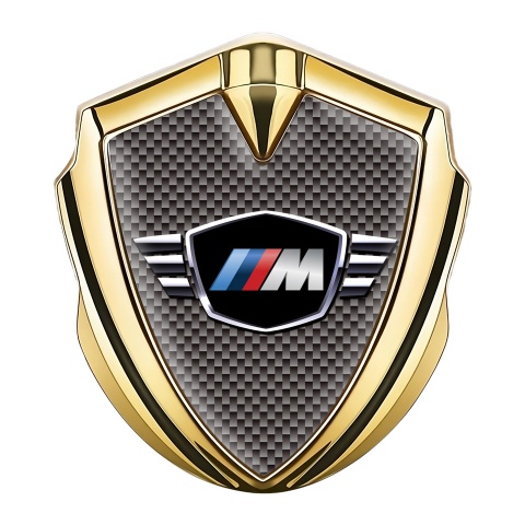 BMW M Power Emblem Auto Zeichen Goldtonfarbe mit Carbon Basis