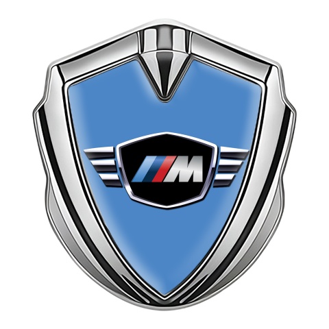 BMW M Power Emblem Logo Schriftzug Aufkleber Silbertonfarbe Mit Blau Hintergrund