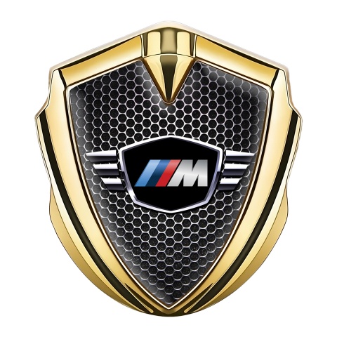 BMW M Power Seitenflugel Emblem Aufkleber Goldtonfarbe Perforierter Stahl Design