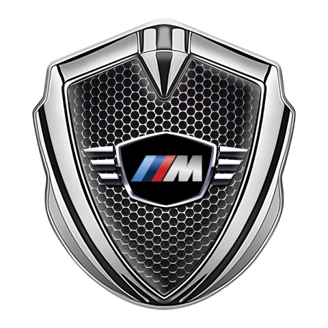 BMW M Power Seitenflugel Emblem Aufkleber Silbertonfarbe Perforierter Stahl Design