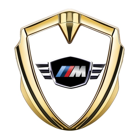 BMW M Power Emblem Auto Zeichen Goldtonfarbe mit Weiss Basis