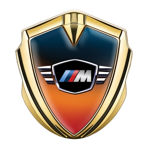 BMW M Power Aufkleber Emblem Goldtonfarbe mit Orange Blau Basis
