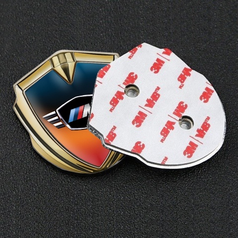 BMW M Power Aufkleber Emblem Goldtonfarbe mit Orange Blau Basis