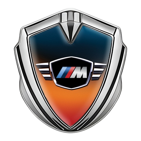 BMW M Power Aufkleber Emblem Silbertonfarbe mit Orange Blau Basis