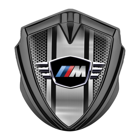BMW M Power Emblem Abzeichen Graphit Tonfarbe und Perforierter Stahl Basis