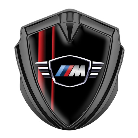 BMW M Power Emblem Auto Zeichen Graphit Tonfarbe mit Schwarz Rot Streifen Design