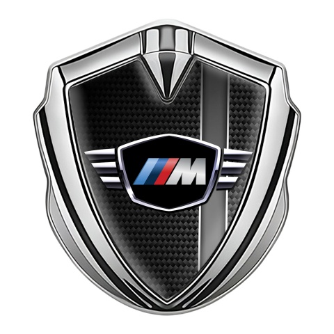 BMW M Power Emblem Aufkleber Autozubehor Silbertonfarbe und Dunkel Kohlenstoff Basis Stil