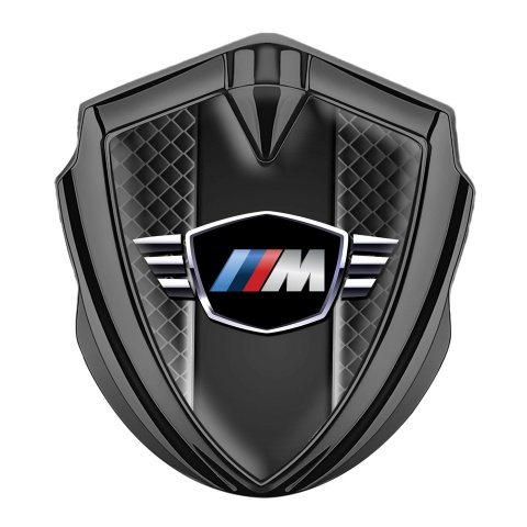 BMW M Power Abzeichen selbstklebend Graphit Tonfarbe mit Schwarz Schlangenhaut Effekt Basis
