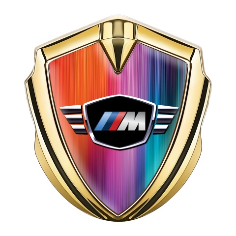BMW M Power Emblem Abzeichen selbstklebend Goldtonfarbe Mit Mehrfarbig Design