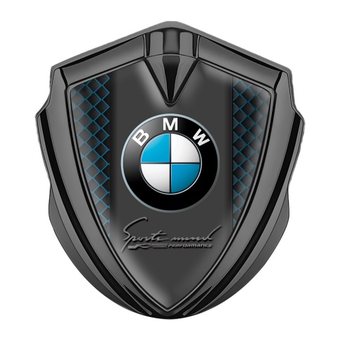 BMW Abzeichen selbstklebend Graphit Tonfarbe mit Blau Netz Auflage