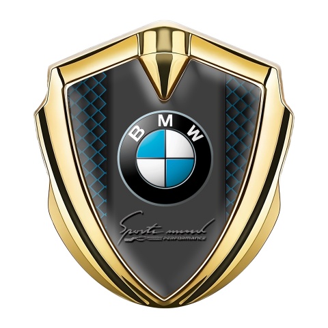 BMW Abzeichen selbstklebend Goldtonfarbe mit Blau Netz Auflage