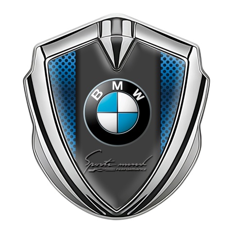 BMW Emblem Auto Zeichen Silbertonfarbe mit Blau Basis