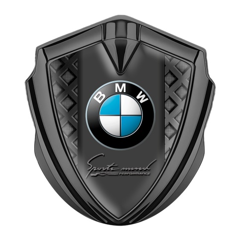 BMW Emblem Logo Schriftzug Aufkleber Graphit Tonfarbe mit Dunkles Netz Auflage