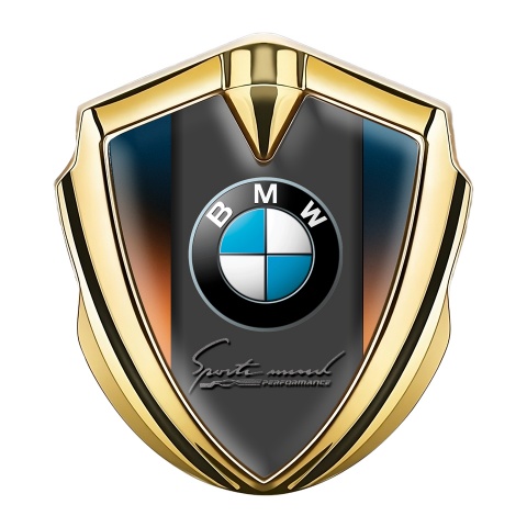 BMW Fender Metal Domed Emblem Gold Color Base Sport Mind