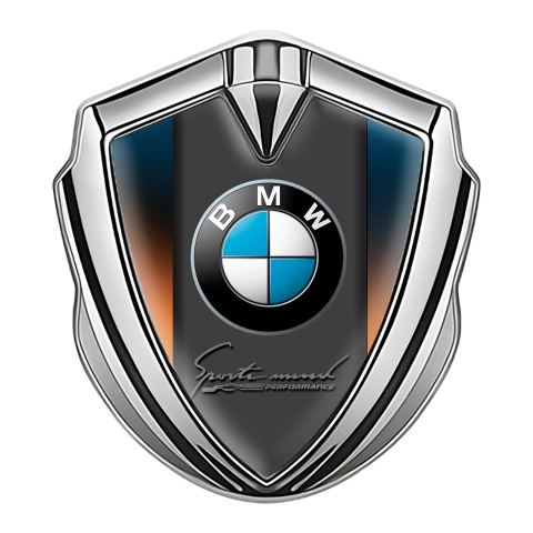 BMW Abzeichen selbstklebend Silbertonfarbe mit Orange Blau Basis