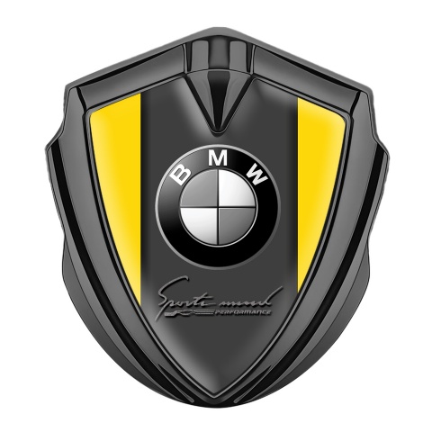 BMW Trunk Metal Emblem Badge Graphite Yellow Base Sport Mind
