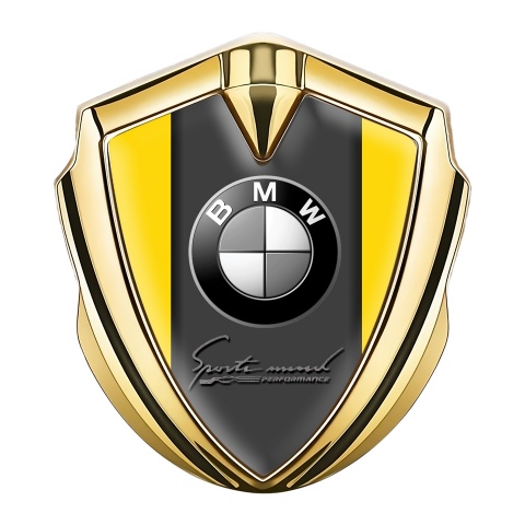 BMW Trunk Metal Emblem Badge Gold Yellow Base Sport Mind