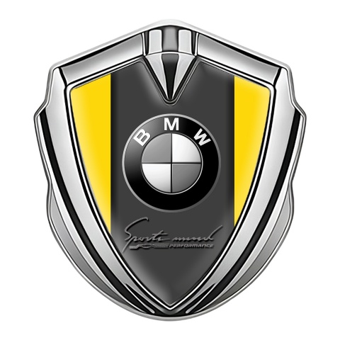 BMW Trunk Metal Emblem Badge Silver Yellow Base Sport Mind
