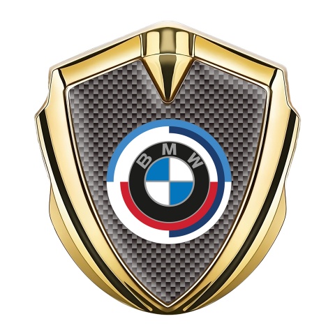 BMW Fender Metal Domed Emblem Gold Grey Carbon Color Logo Design