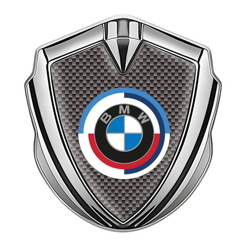 BMW Fender Metal Domed Emblem Silver Grey Carbon Color Logo Design