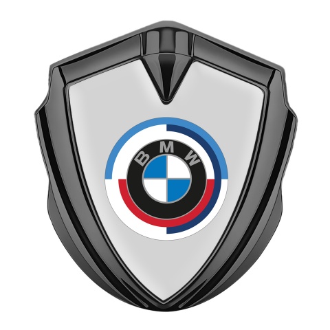 BMW Trunk Metal Emblem Badge Graphite Grey Base Colorful Logo Design