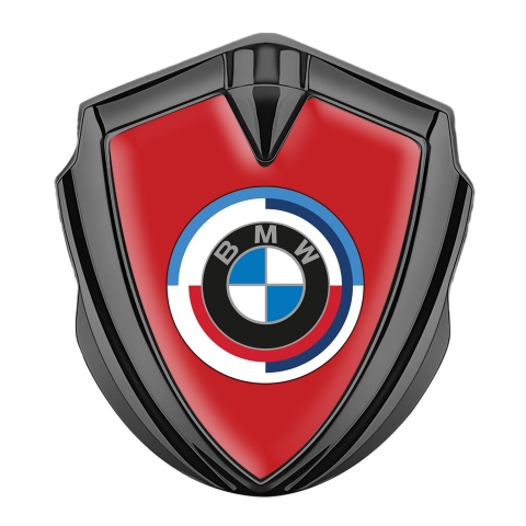 BMW 3D Car Metal Domed Emblem Graphite Red Base Color Center Logo