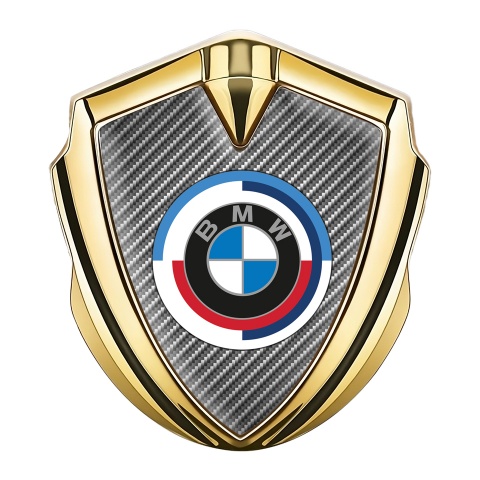 BMW Fender Metal Domed Emblem Gold Light Carbon Center Color Logo