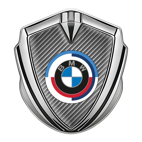 BMW Fender Metal Domed Emblem Silver Light Carbon Center Color Logo