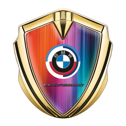 BMW 3D Car Metal Domed Emblem Gold Color Mesh M Performance Logo