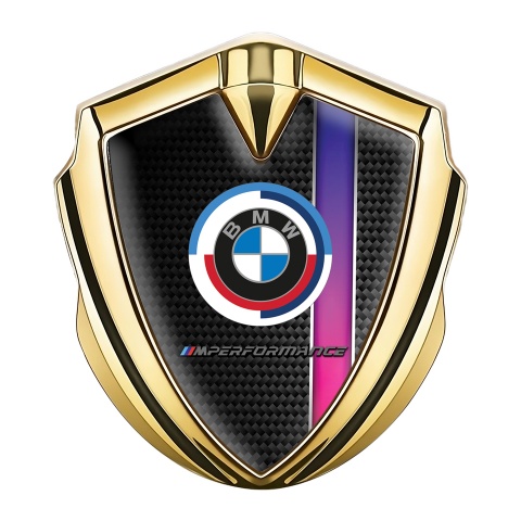 BMW Fender Emblem Badge Gold Carbon Color Stripe M Performance