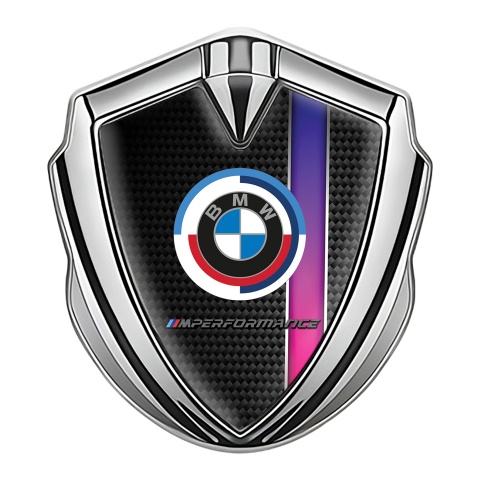 BMW Fender Emblem Badge Silver Carbon Color Stripe M Performance