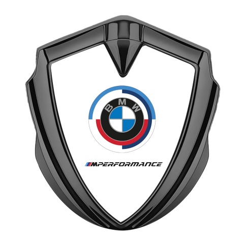BMW Metal Emblem Self Adhesive Graphite White Base M Performance