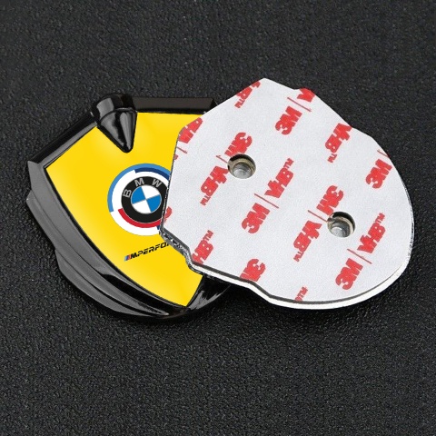 BMW 3D Car Metal Domed Emblem Graphite Yellow Base M Performance