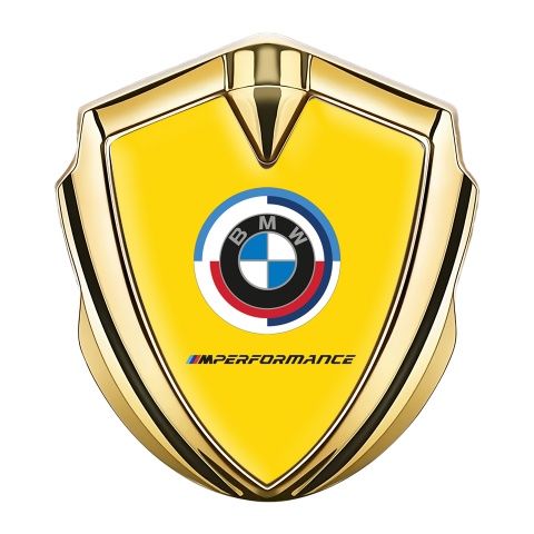 BMW 3D Car Metal Domed Emblem Gold Yellow Base M Performance