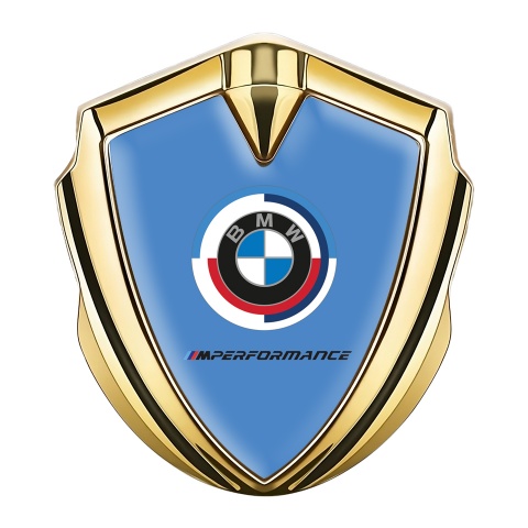 BMW Bodyside Domed Emblem Gold Light Blue Base M Performance