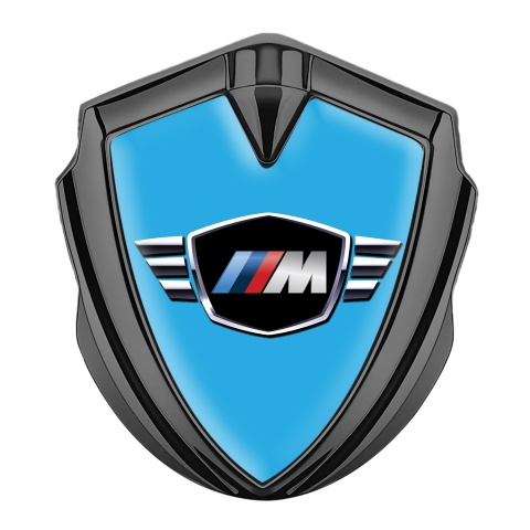BMW M Power Fender Emblem Badge Graphite Sky Blue Winged Emblem