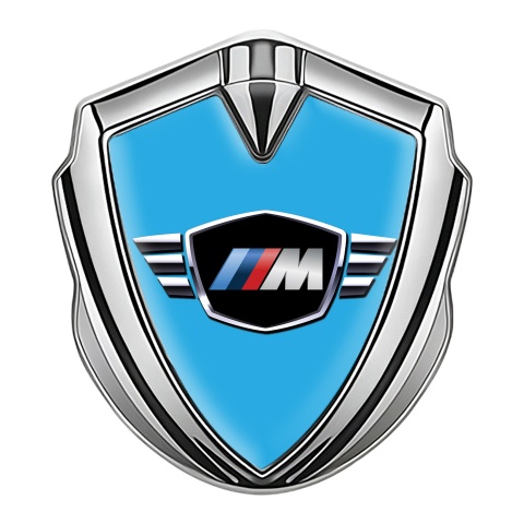 BMW M Power Fender Emblem Badge Silver Sky Blue Winged Emblem