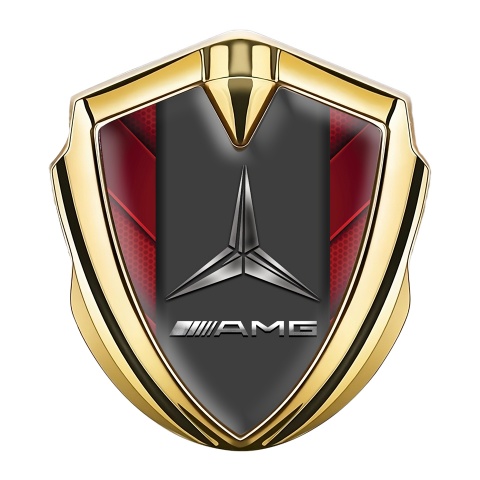 Mercedes AMG Emblem Aufkleber Autozubehor Goldtonfarbe mit Rote Elemente und Schwarzer Mittelpylon