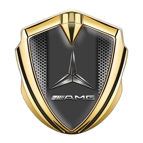 Mercedes Amg Emblem Abzeichen selbstklebend Goldtonfarbe mit Gitterformiges Logo aus Metall