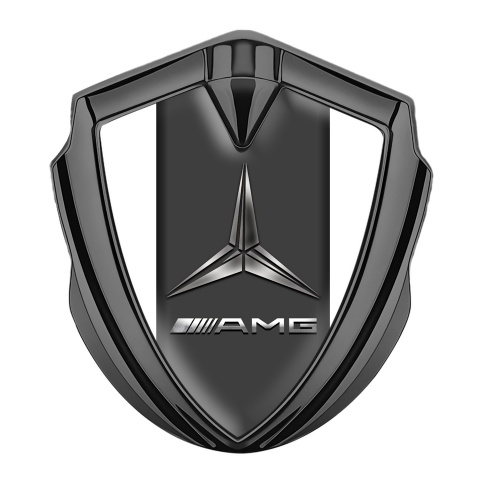 Mercedes Amg Emblem Logo Schriftzug Aufkleber mit Graphit Tonfarbe Weiss Basis und Metalllogo